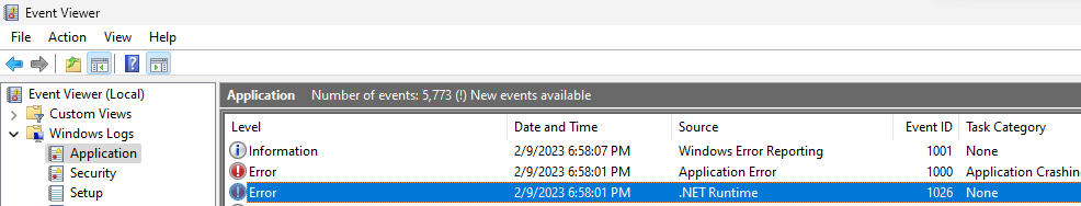 Event Log Viewer Error