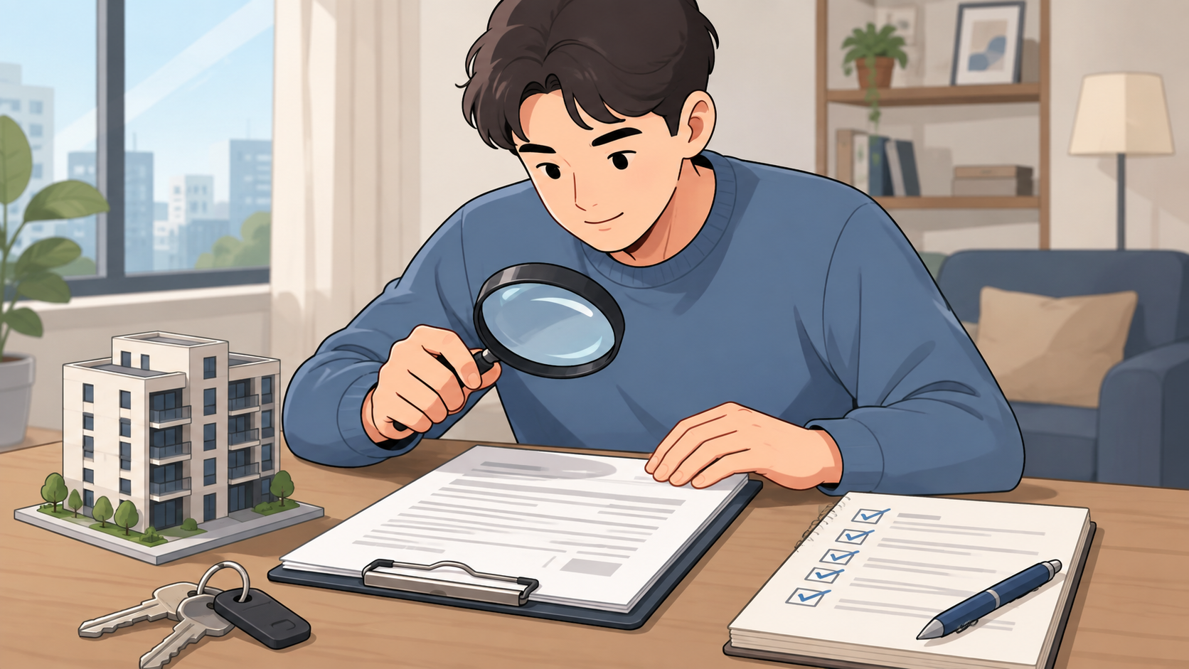 임대 계약 서류를 확인하는 사람 일러스트